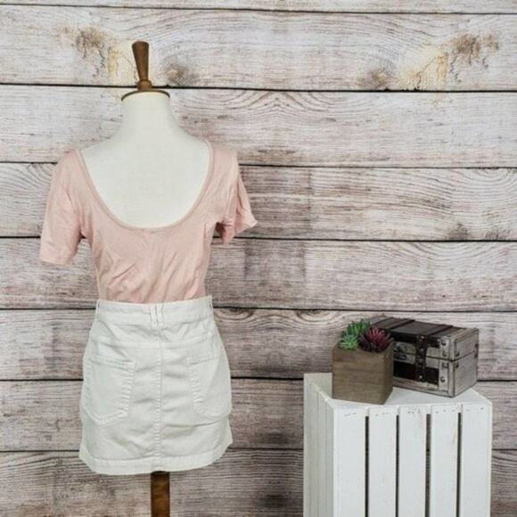 Zara Light Khaki Cotton Zipper High Waisted Mini Straight Skirt Size M - Picture 2 of 2